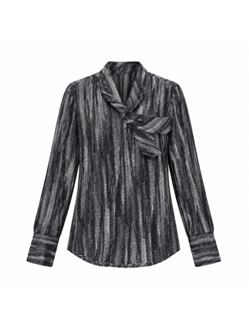 Kobi Halperin Silk Long Sleeve Bow Neck Blouse/Shirt Black White Pattern